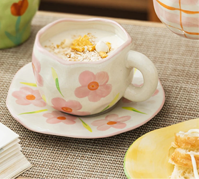 Hand-painted saucer mug set