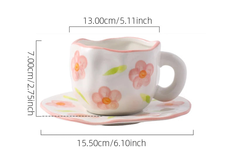 Hand-painted saucer mug set