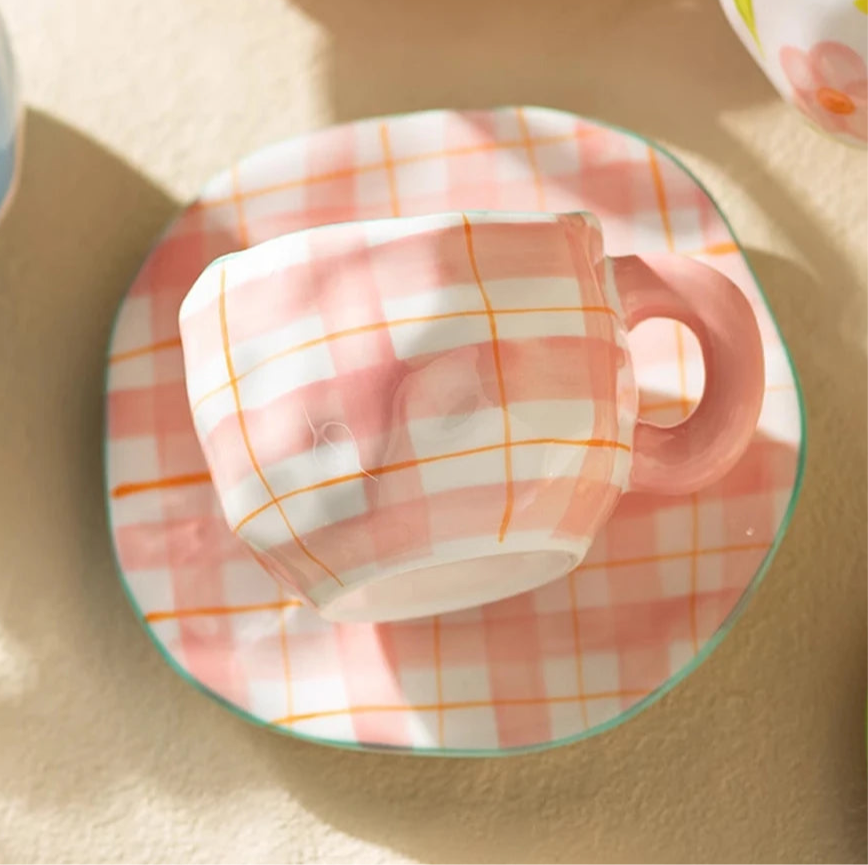 Hand-painted saucer mug set
