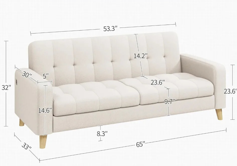 Fabric Sofa Loveseat with USB Port