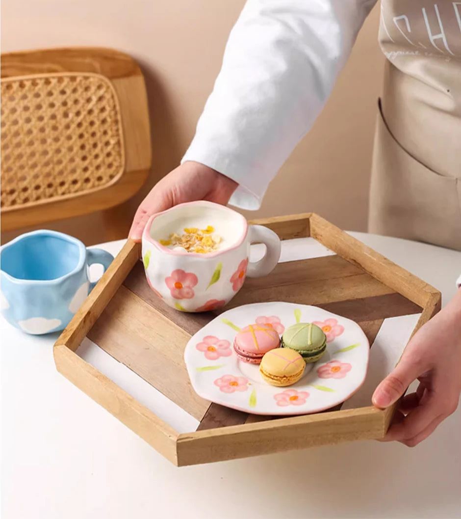 Hand-painted saucer mug set