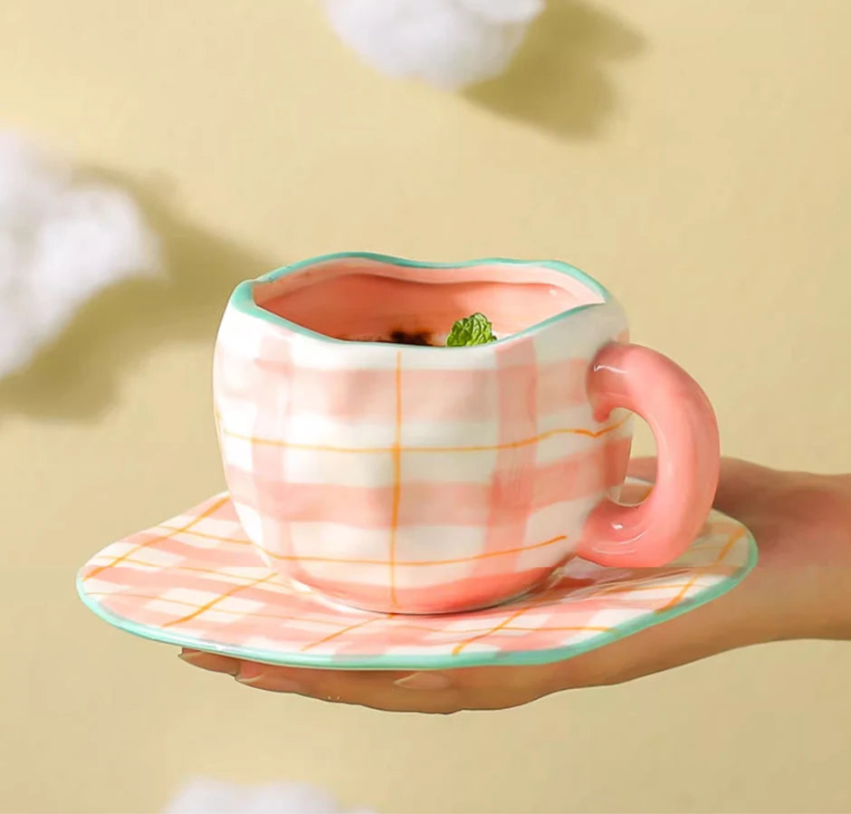 Hand-painted saucer mug set