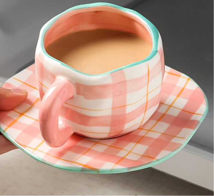 Hand-painted saucer mug set