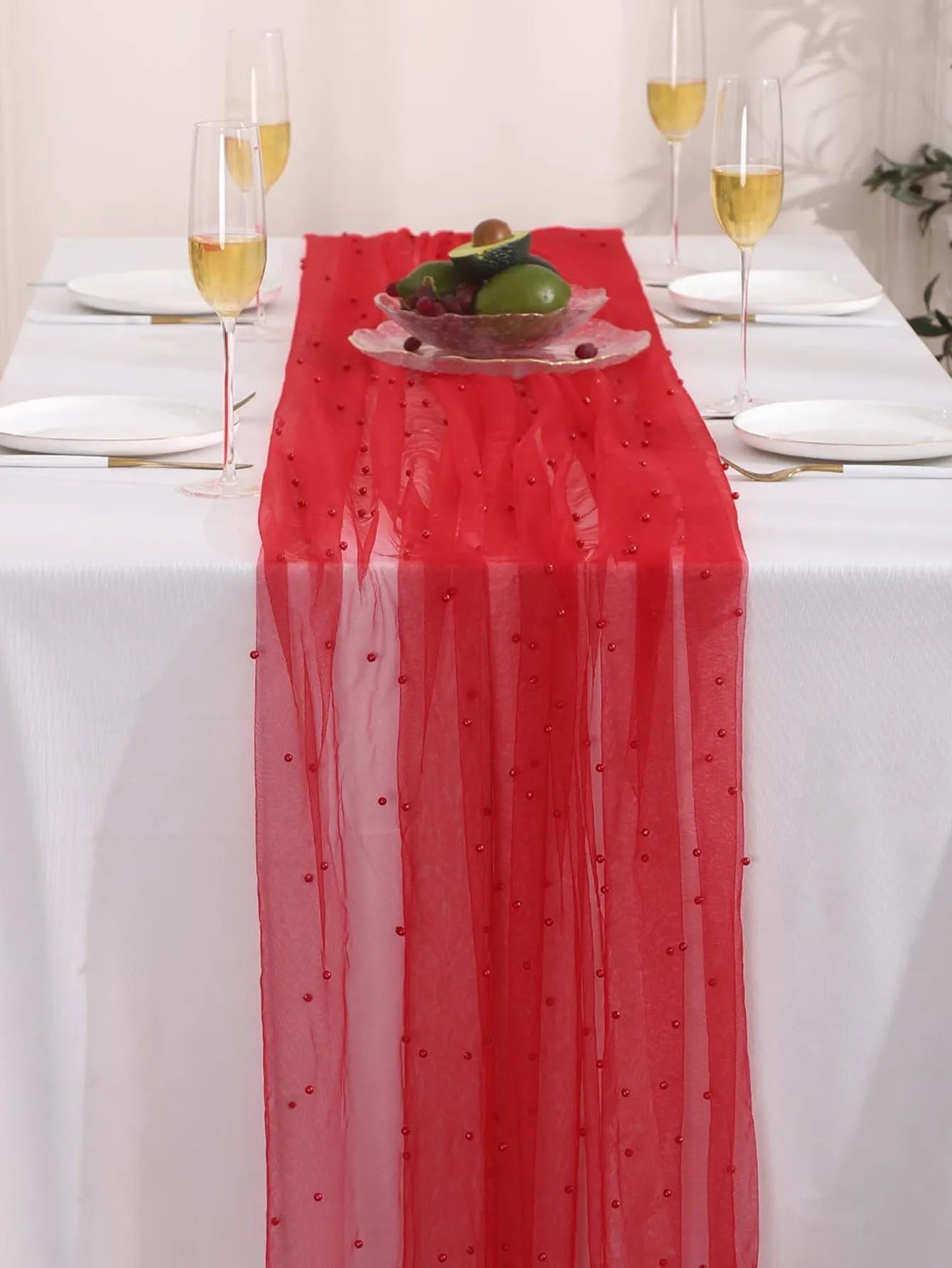 Pearl Semi-Sheer Gauze Table Runner