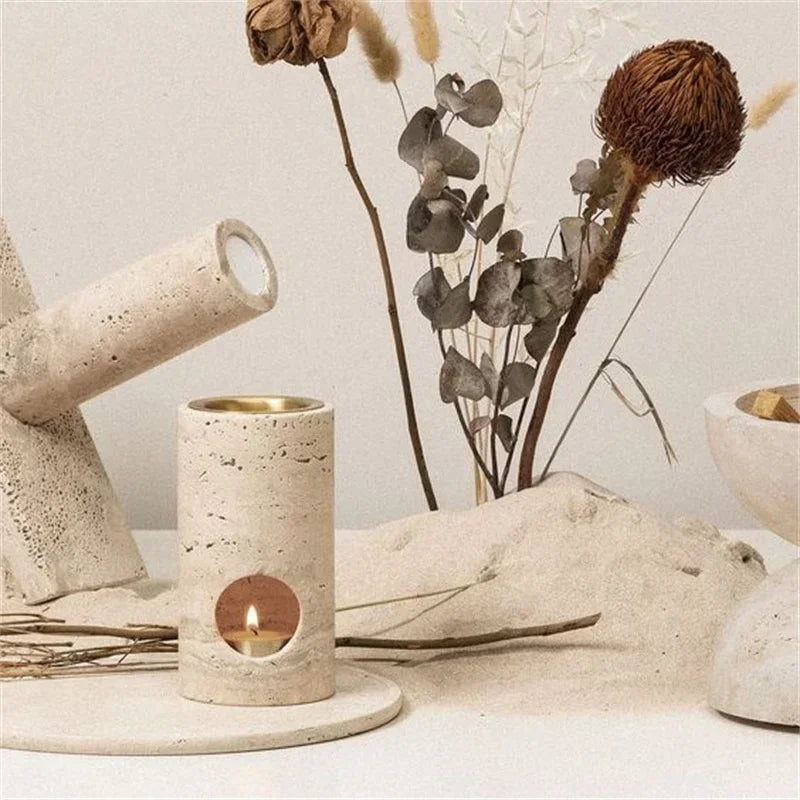 Turkish Travertine Stone Cylinder Essential Oil Burner