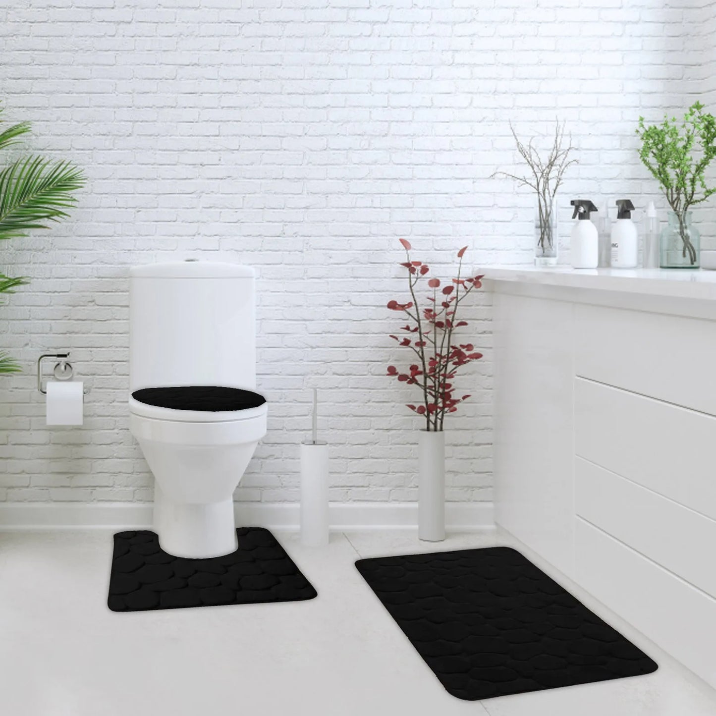 Soft 3 piece bathroom mat set