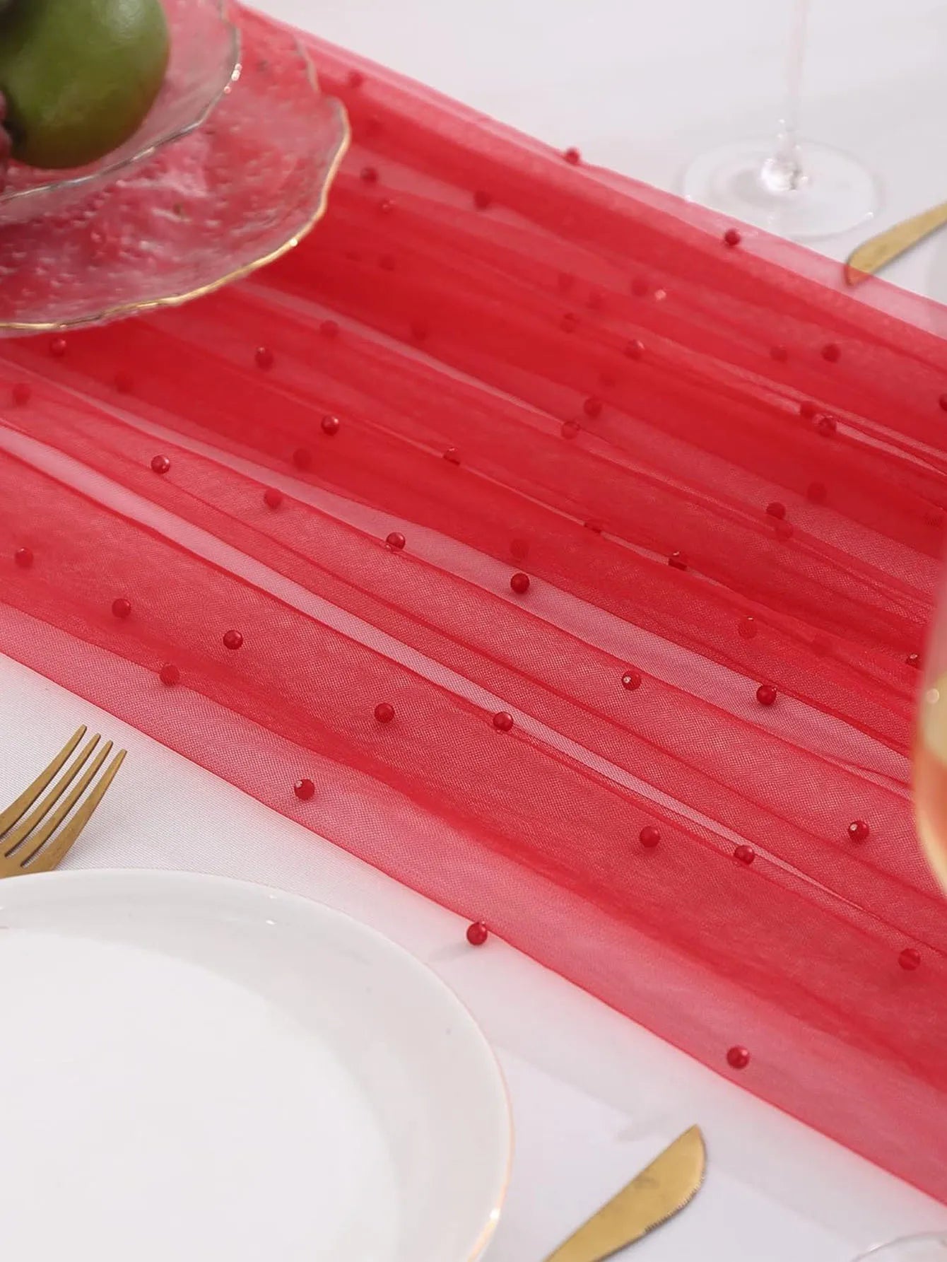 Pearl Semi-Sheer Gauze Table Runner