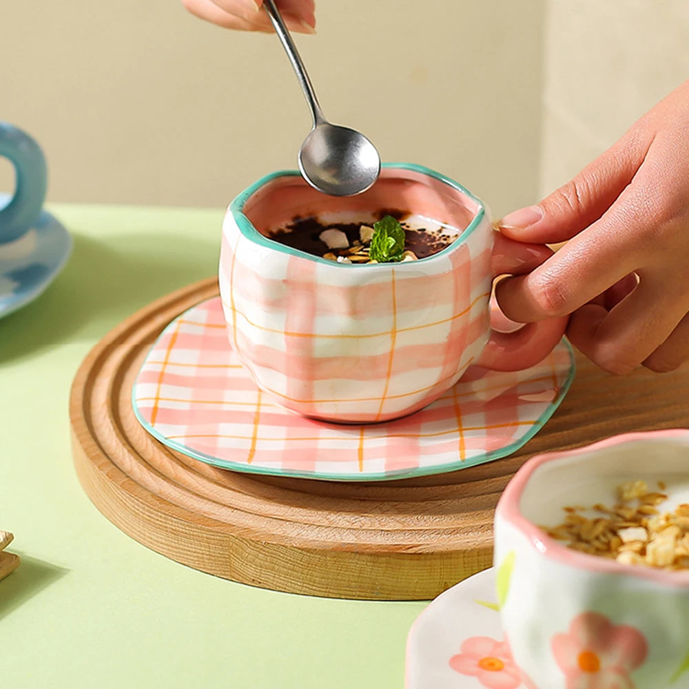 Hand-painted saucer mug set