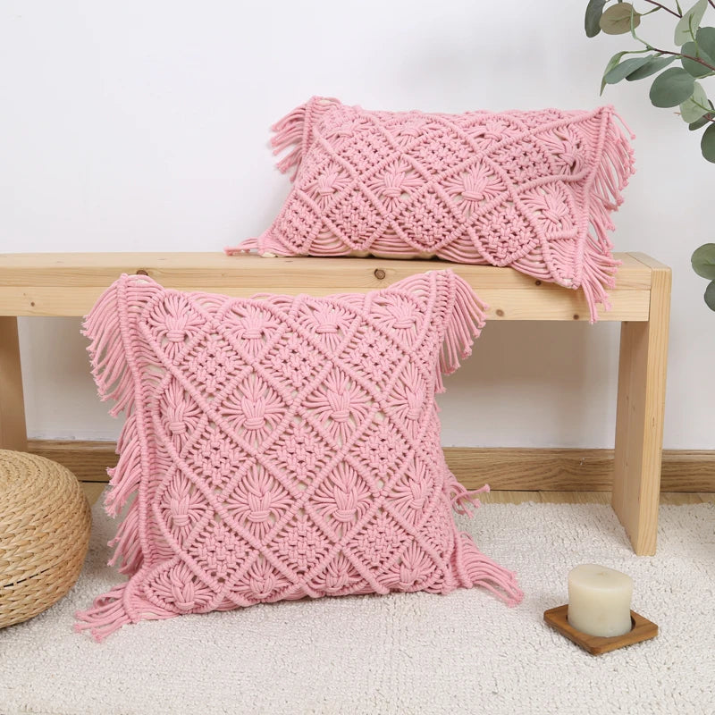 Pink hand woven pillow cover