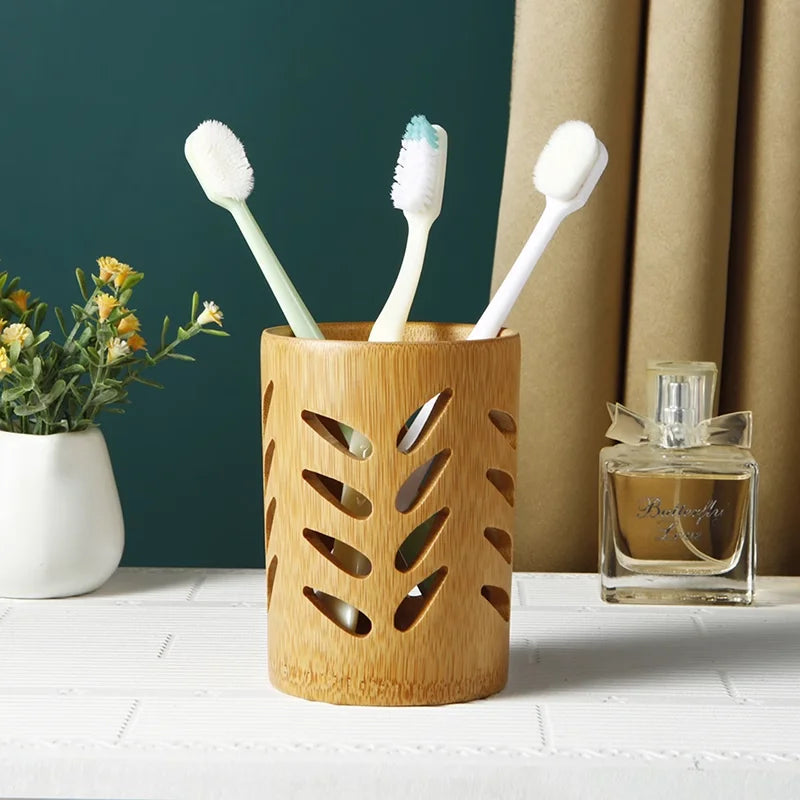 Bamboo toothbrush holder