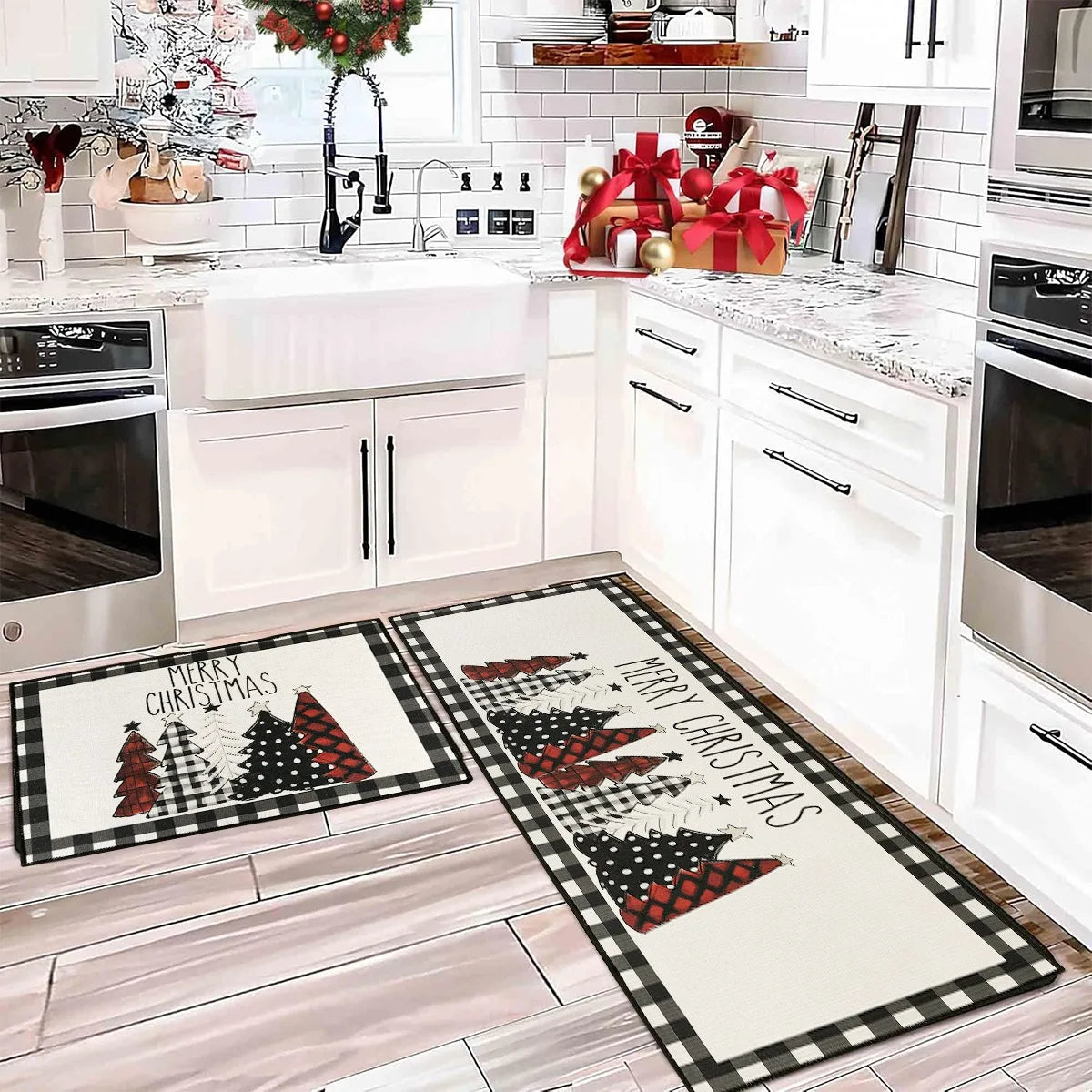 Plaid Christmas Tree Floor Mat