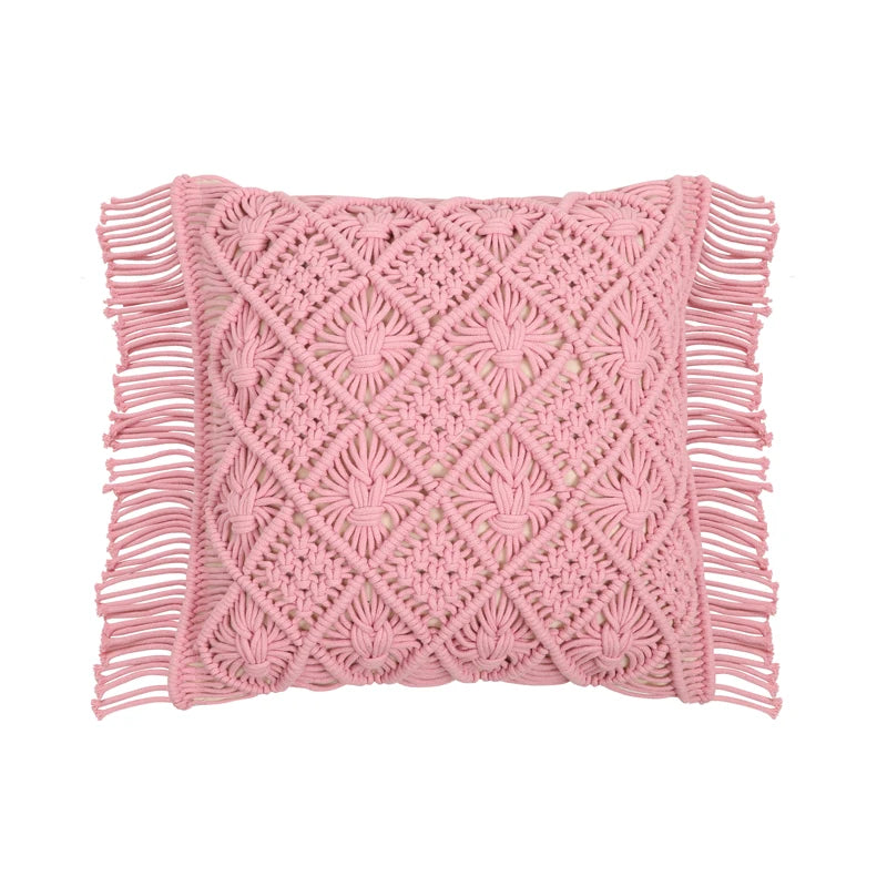 Pink hand woven pillow cover