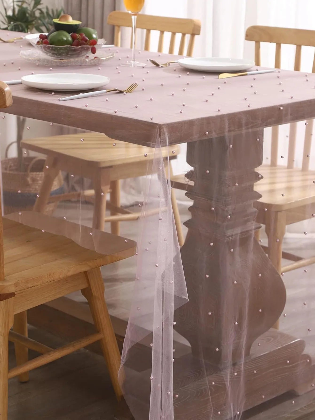 Pearl Semi-Sheer Gauze Table Runner