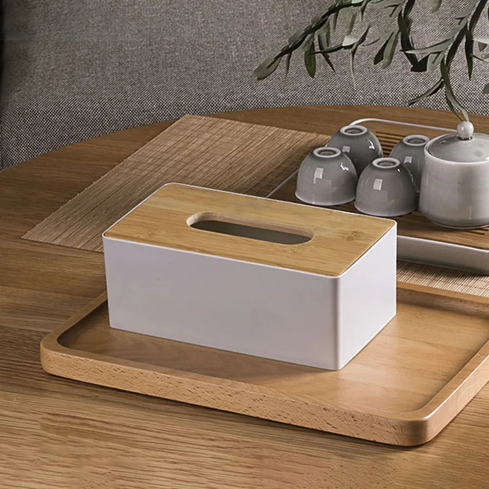 Wood covered tissue holder