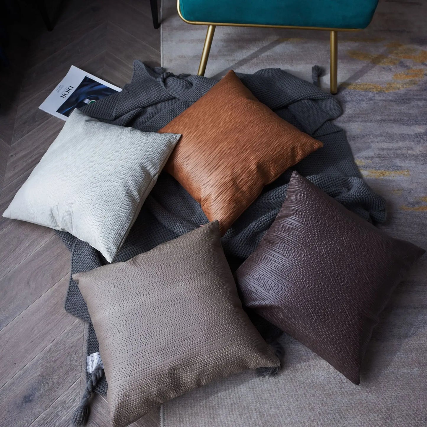 Solid faux leather pillow case