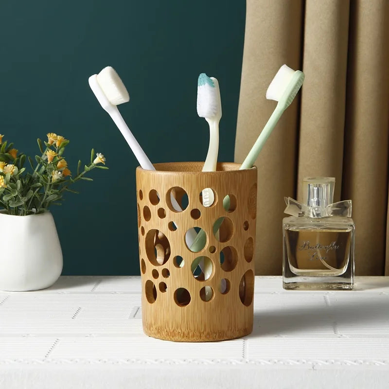 Bamboo toothbrush holder