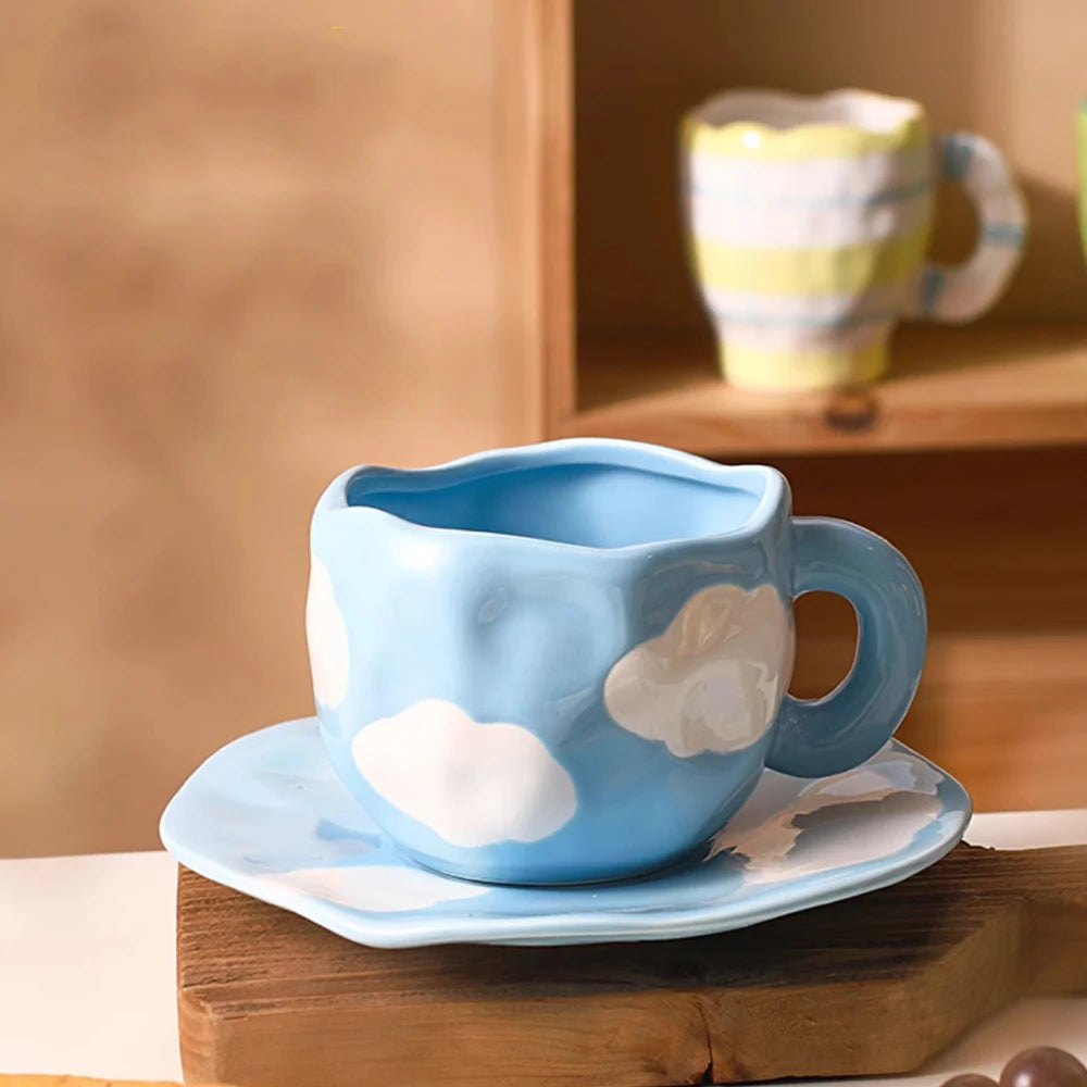 Hand-painted saucer mug set