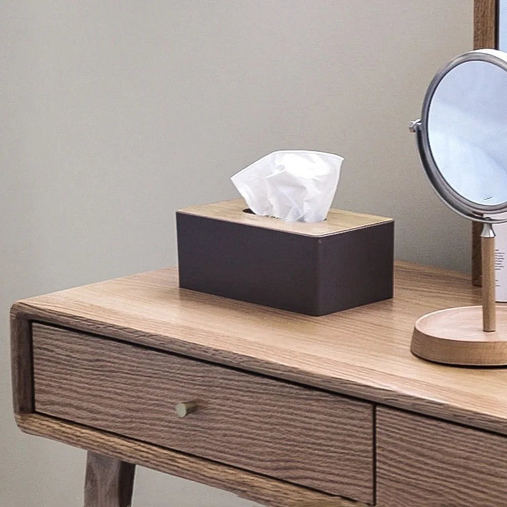 Wood covered tissue holder