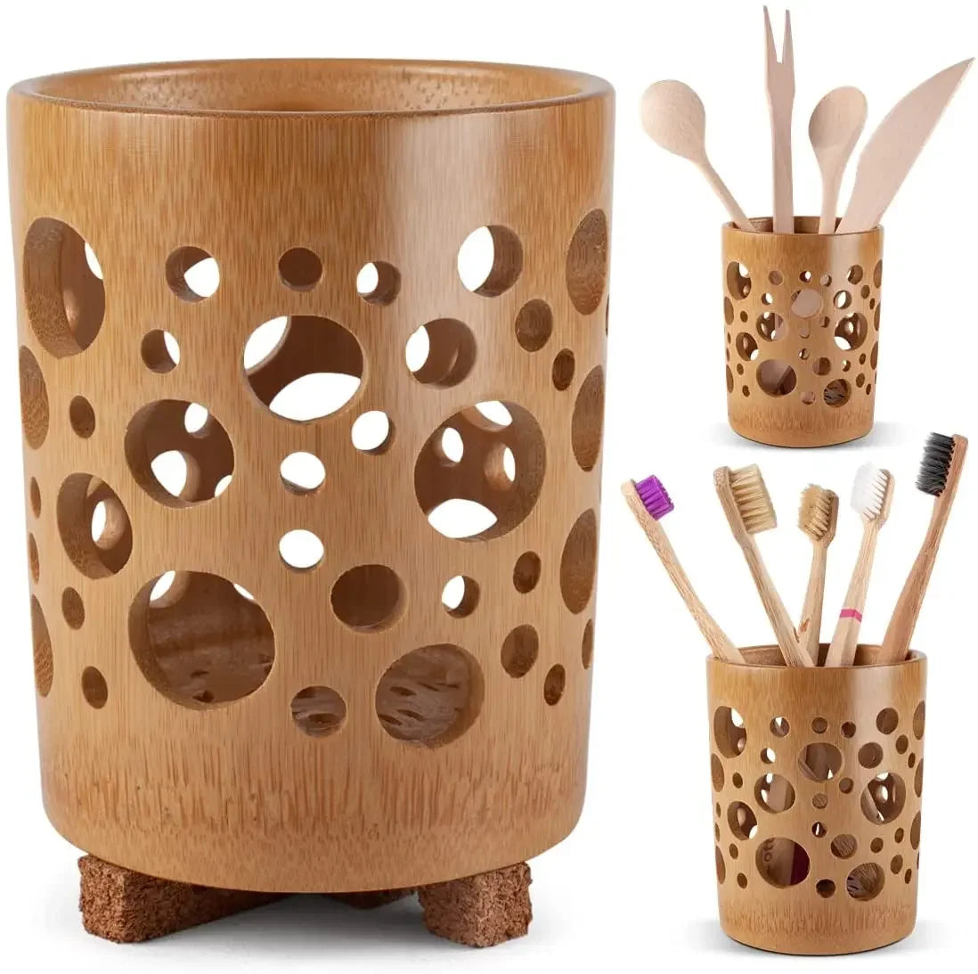 Bamboo toothbrush holder