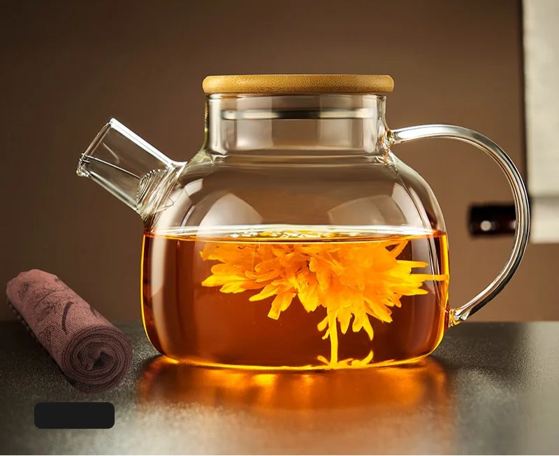 Transparent glass teapot