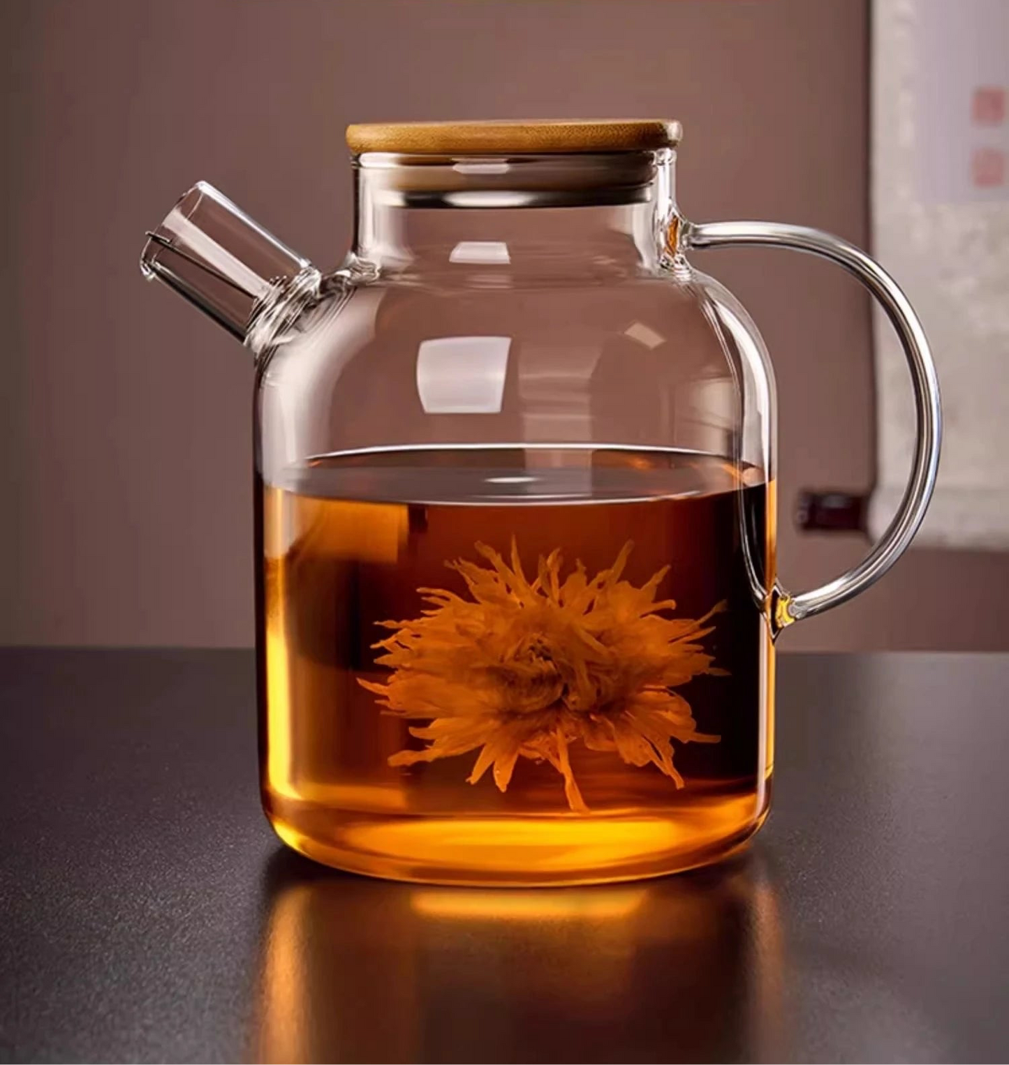 Transparent glass teapot