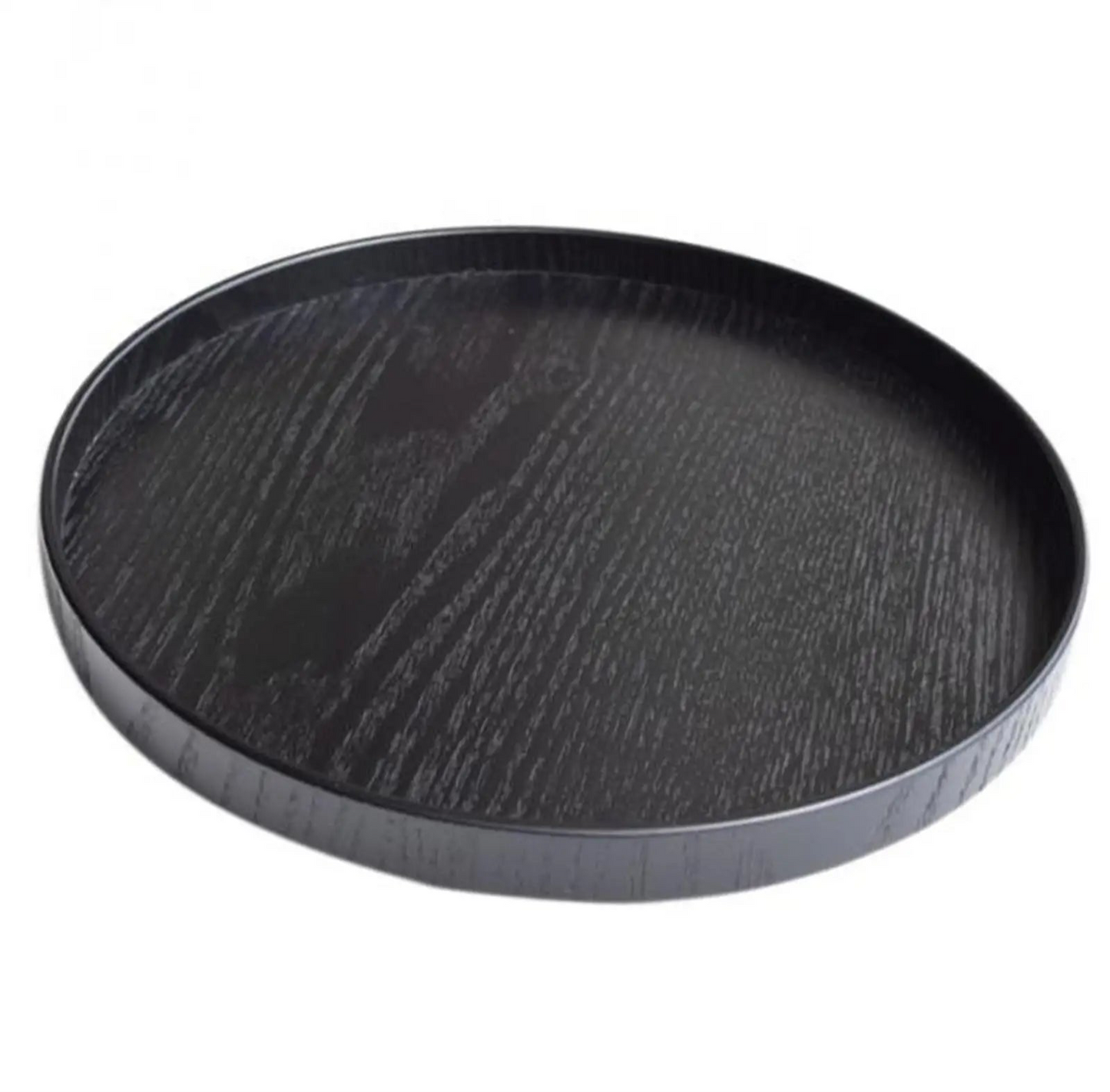 Round Wooden Black Tray