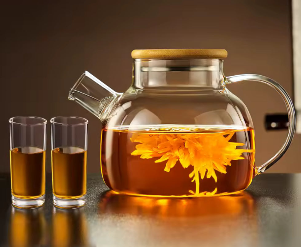 Transparent glass teapot