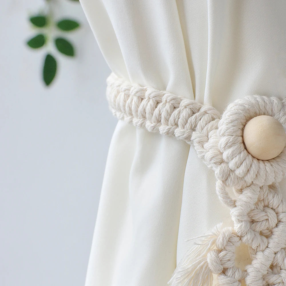 Macrame curtain tiebacks