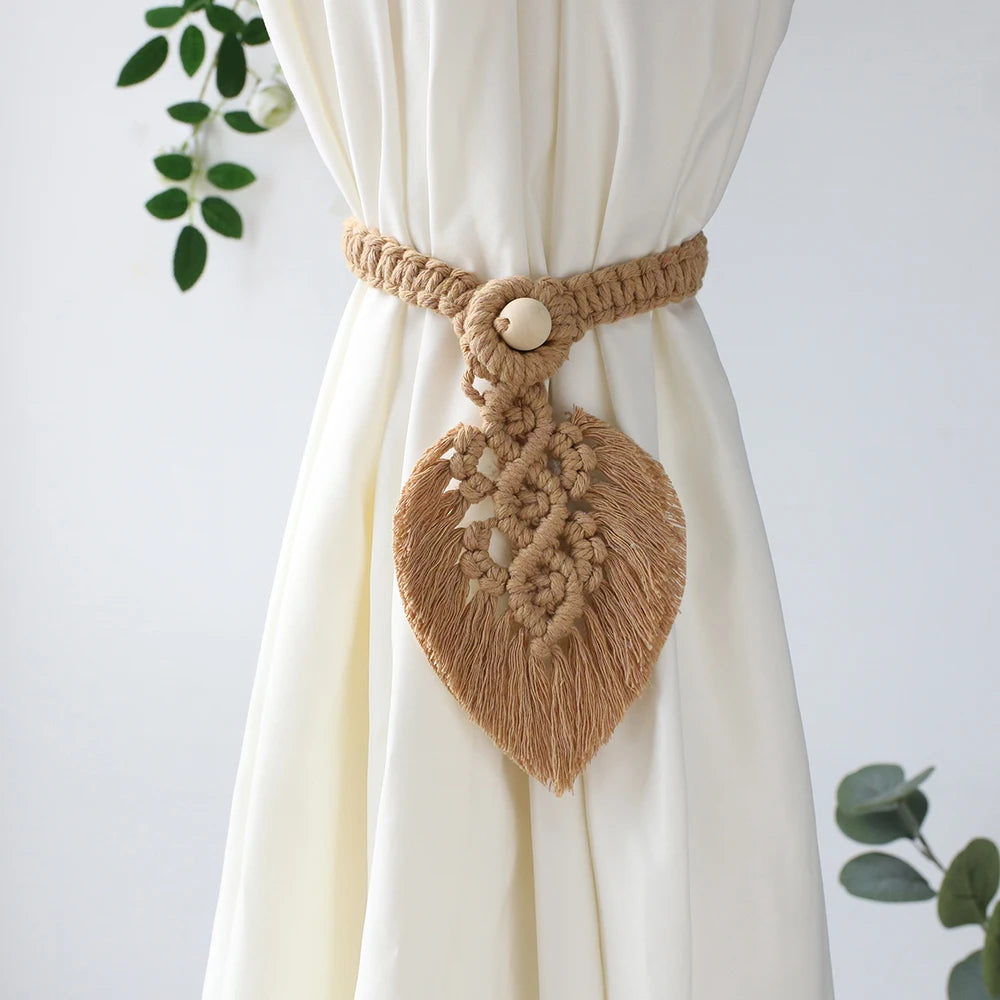 Macrame curtain tiebacks