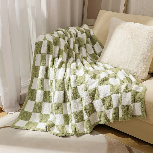 Checkerboard velvet blanket