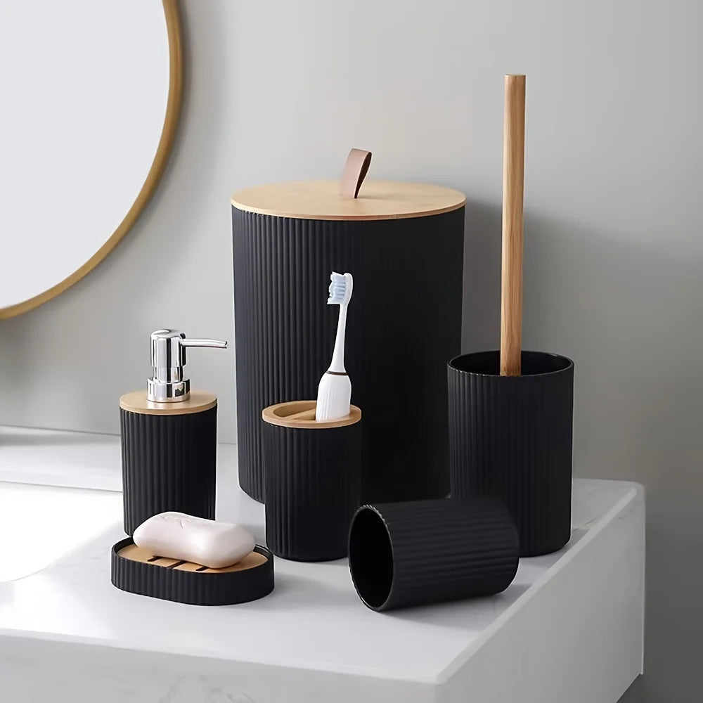 Bamboo wood bathroom set