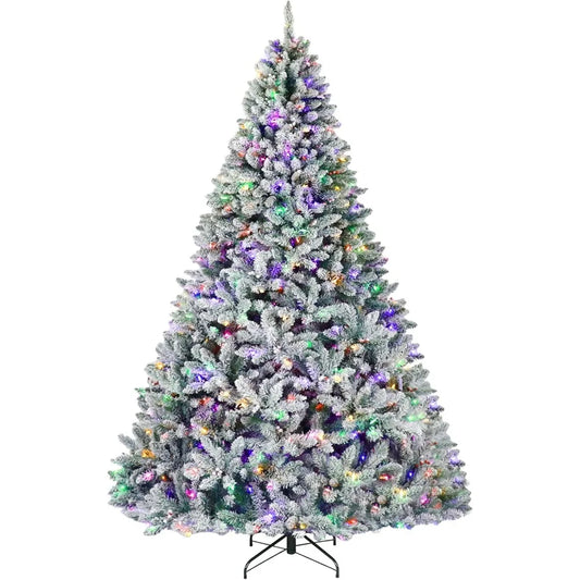 9 ft Prelit Snow Flocked Christmas Tree,Christmas Tree with Pine Cones and Berries