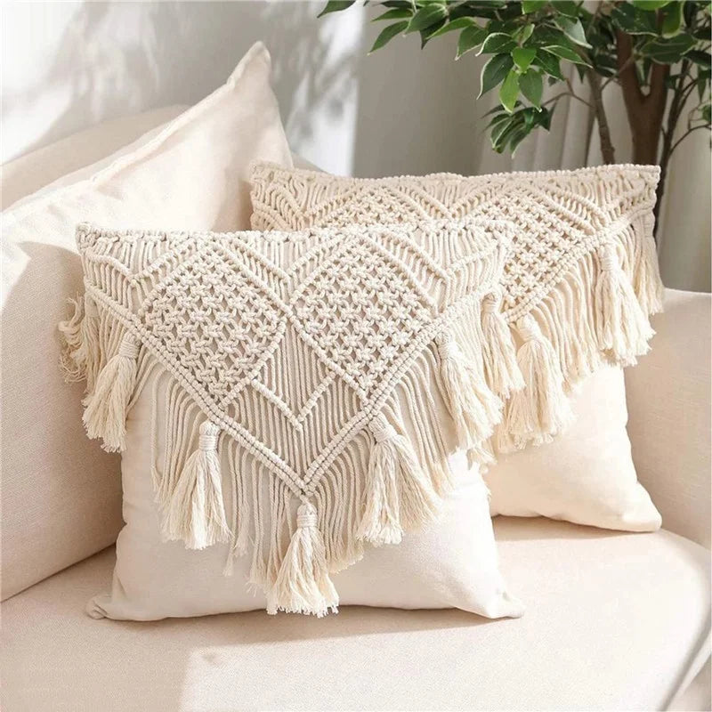 Macrame hand-woven thread pillow cover