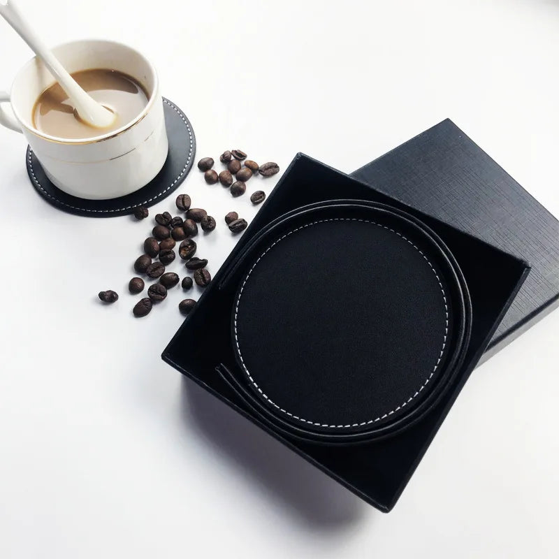 PU Leather round coaster set