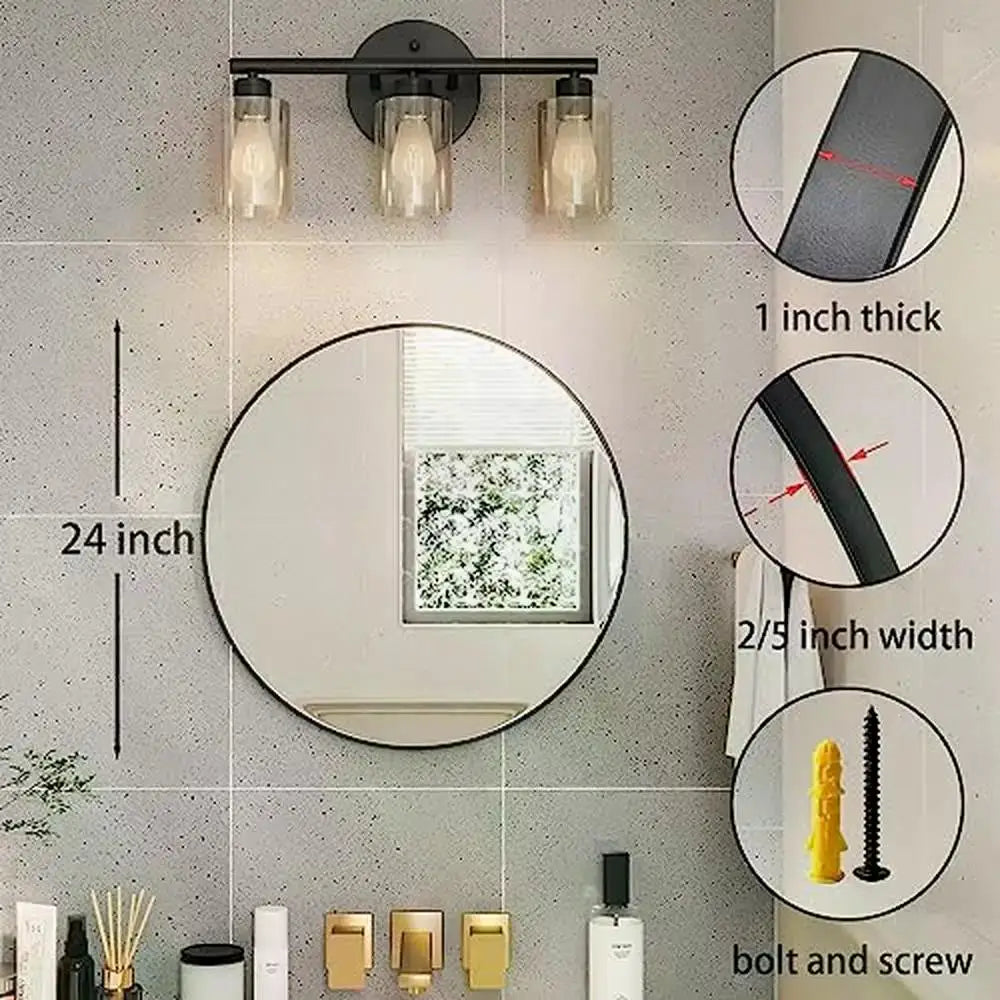 24" Round Metal Framed Wall Mount Mirror Bathroom