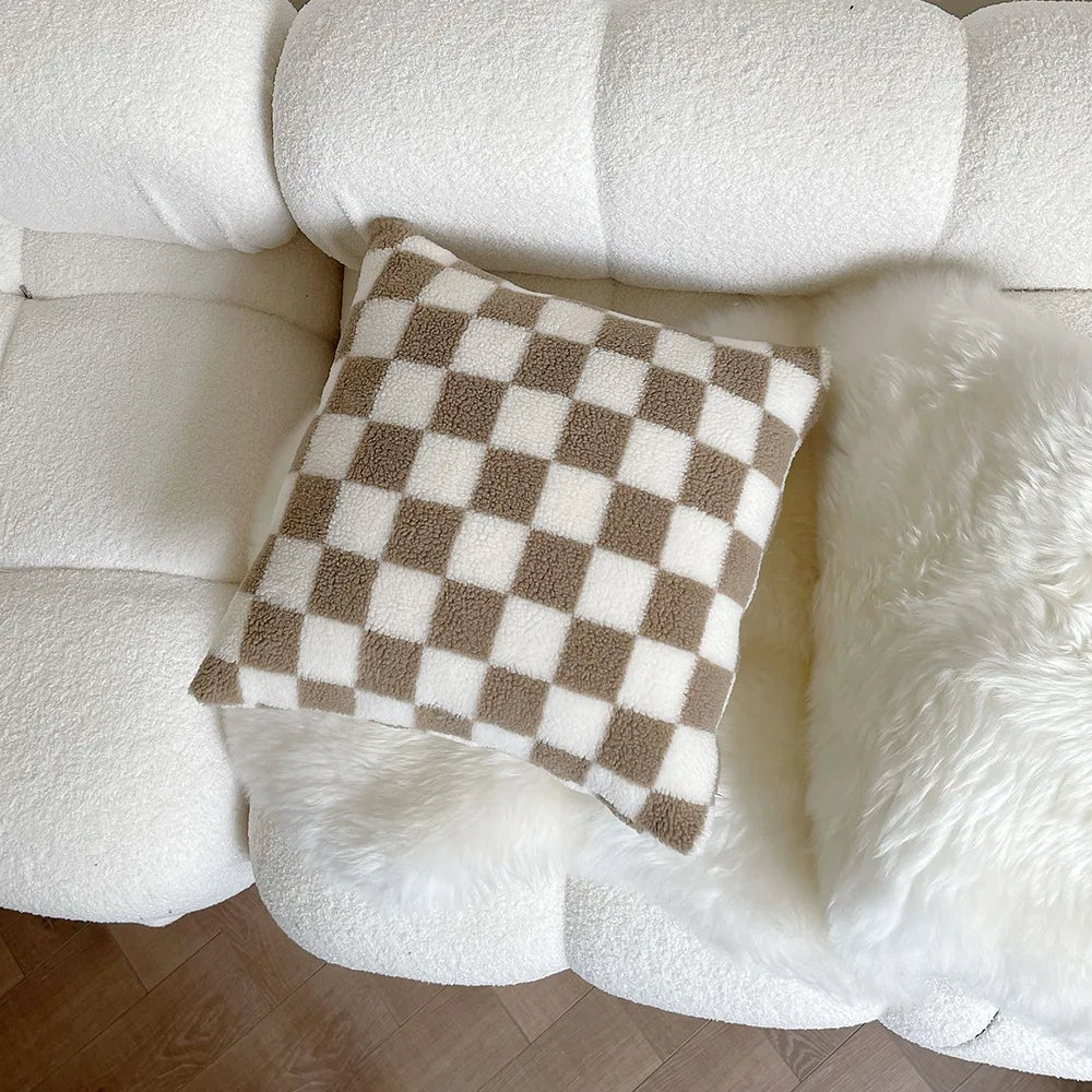 Fleece checkerboard cushion covers