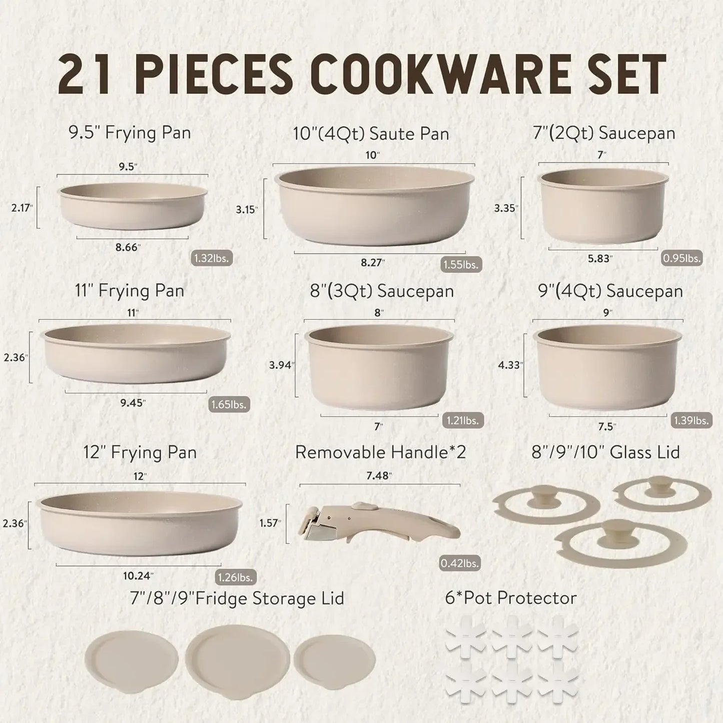 21pcs Detachable Handle Pots and Pan Set