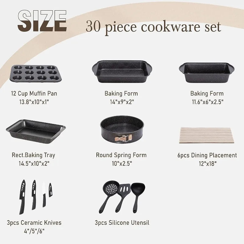 30 Piece Granite Cooking Pans Set