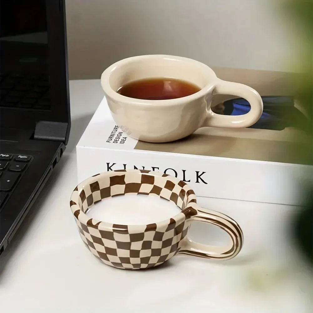 Ceramic plaid coffee mug