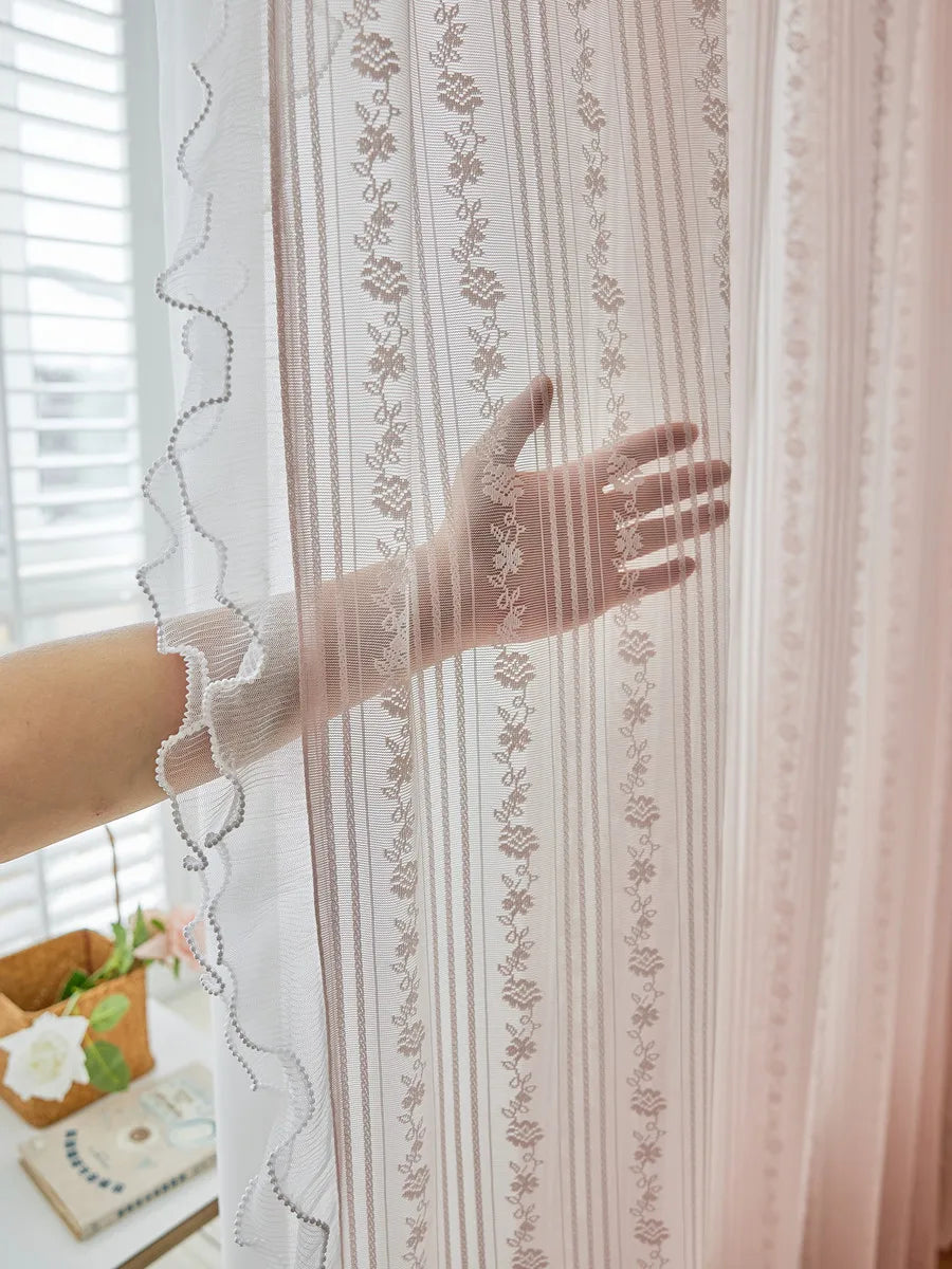 Pink lace ruffled tulle