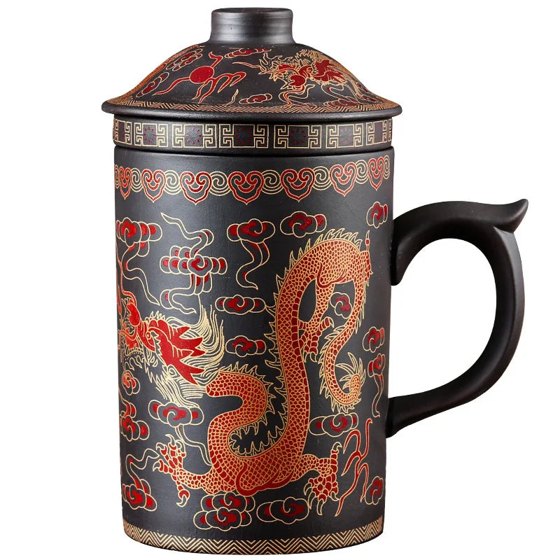 Retro Dragon Phenix Purple Clay Tea Mug