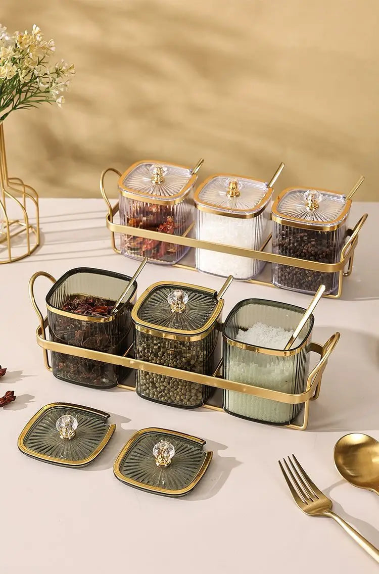 Transparent spice jar set