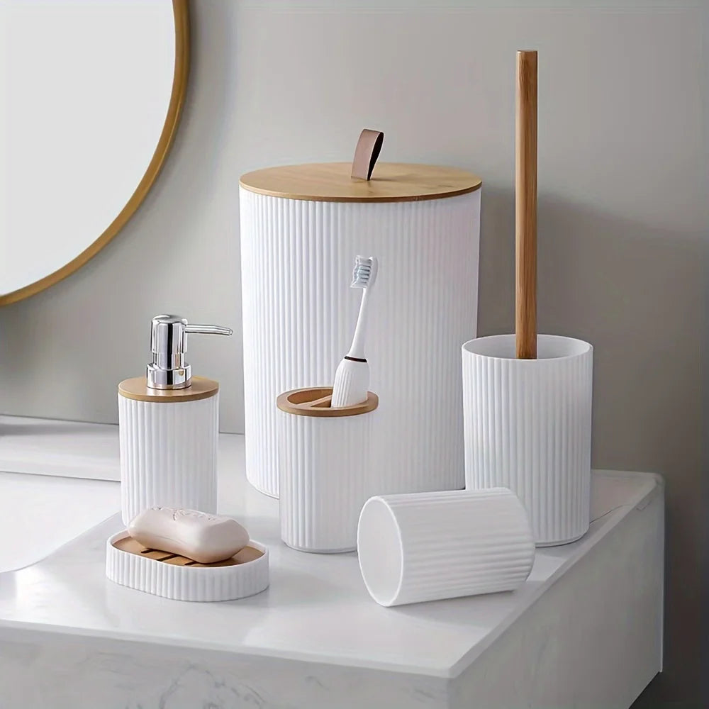 Bamboo wood bathroom set