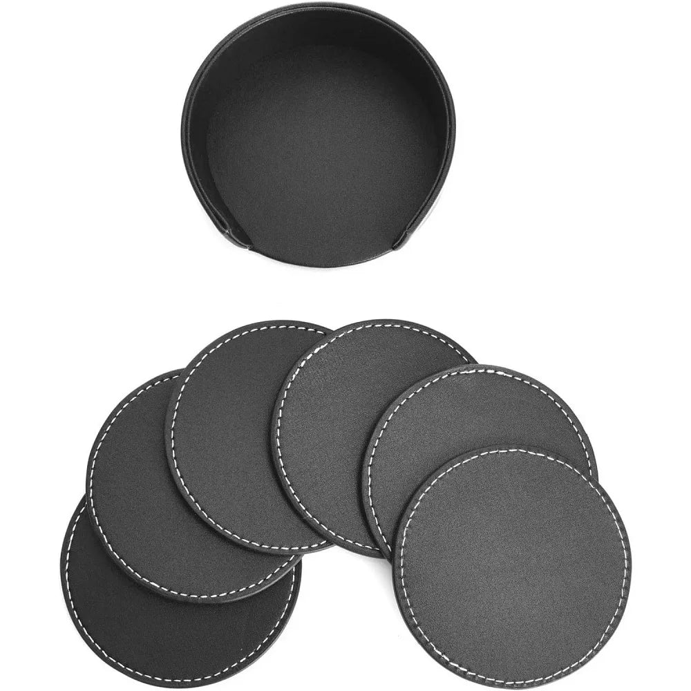 PU Leather round coaster set