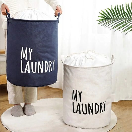 Foldable laundry drawstring basket