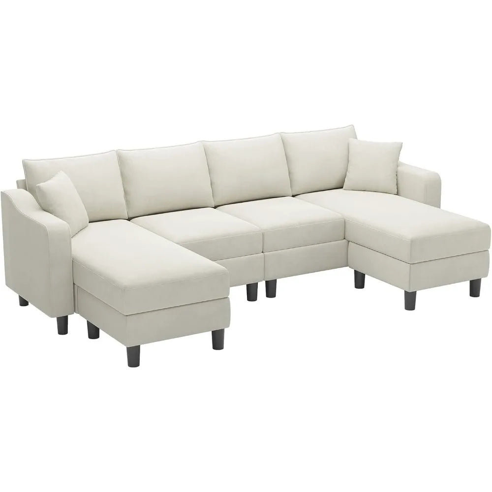 U-shaped modular Velvet convertible sofa with double-sided chaise lounge