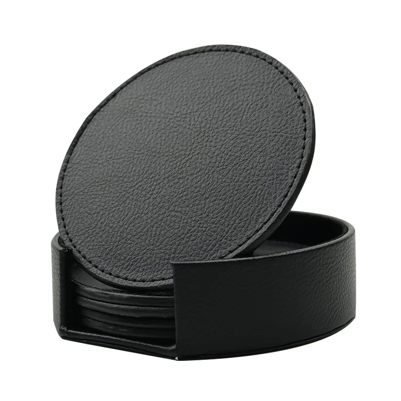 PU Leather round coaster set