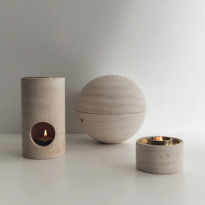 Turkish Travertine Stone Cylinder Essential Oil Burner