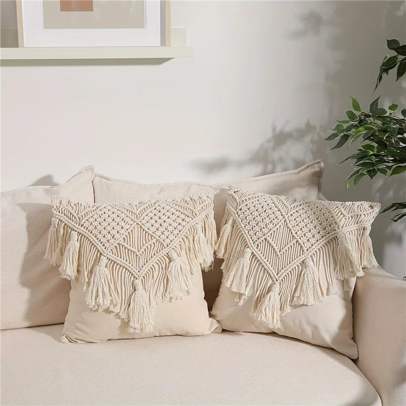 Macrame hand-woven thread pillow cover