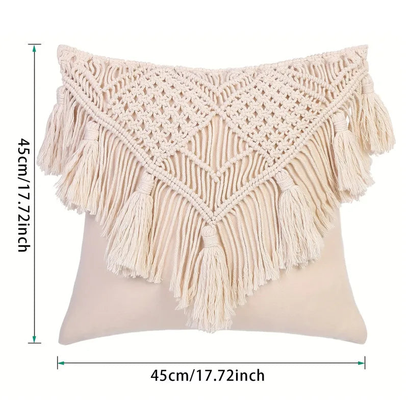 Macrame hand-woven thread pillow cover